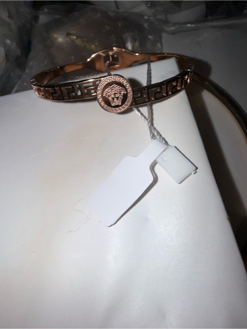 New 🔥Versace stainless steel Gold Medusa Greek Key Hinge Bangle Bracelet